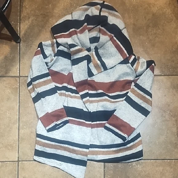 # 0069 Maurices Hooded Striped Coatigan in Gray, Black, Brown & Rust - Picture 1 of 3